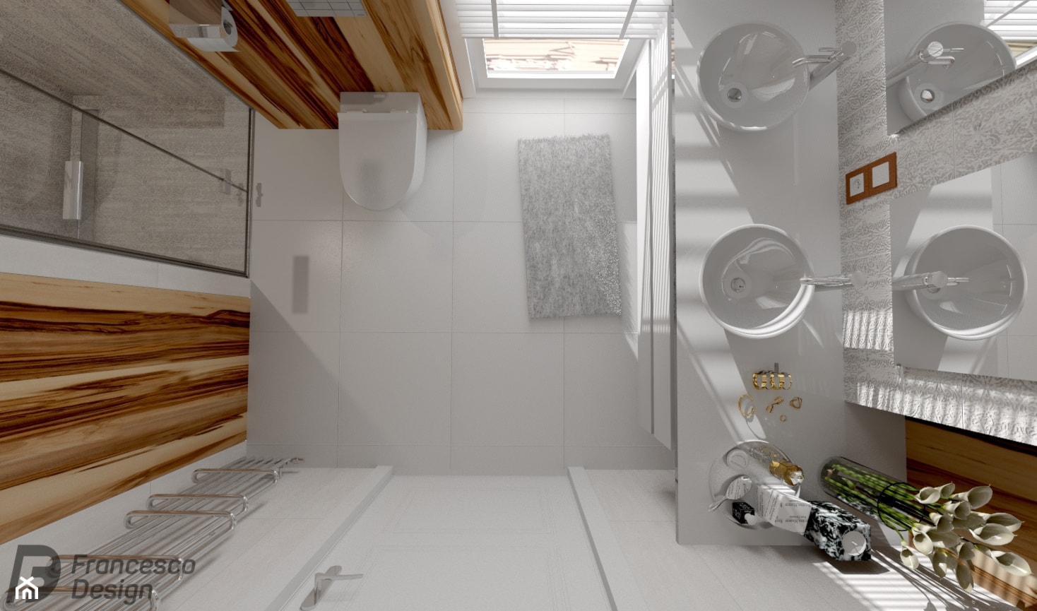 Mała łazienka w bieli i oryginalnym drewnie - zdjęcie od FRANCESCO DESIGN - Homebook
