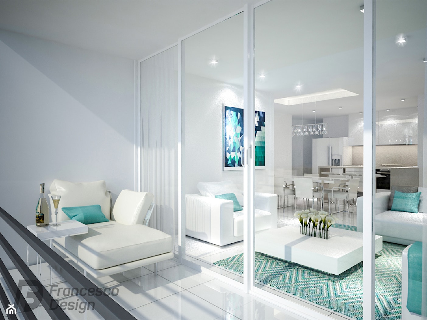 Apartament w stylu nowoczesnym - Średni biały salon z kuchnią z jadalnią, styl nowoczesny - zdjęcie od FRANCESCO DESIGN - Homebook