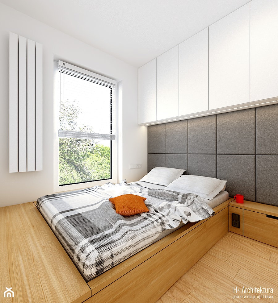 Strzeszewskiego | Lublin - Mała biała sypialnia, styl nowoczesny - zdjęcie od H+ Architektura