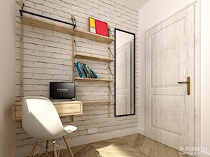 Krajewskiego | Lublin - Małe w osobnym pomieszczeniu z zabudowanym biurkiem białe szare biuro, styl industrialny - zdjęcie od H+ Architektura