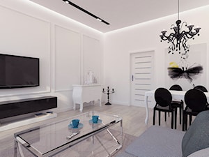 Salon Glamour - Średni biały salon z jadalnią, styl glamour - zdjęcie od KIECZ.studio projektowe