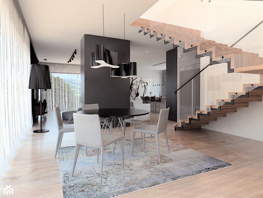 minimalism house - Duża biała czarna jadalnia jako osobne pomieszczenie, styl minimalistyczny - zdjęcie od KIECZ.studio projektowe