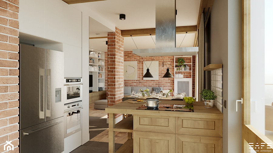 SAFS - Apartament Żoliborz - Średnia otwarta szara z zabudowaną lodówką kuchnia w kształcie litery g z oknem, styl nowoczesny - zdjęcie od SAFS | Sustainable Architecture