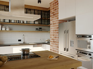 SAFS - Apartament Żoliborz - Średnia otwarta z kamiennym blatem szara z zabudowaną lodówką z podblatowym zlewozmywakiem kuchnia w kształcie litery l z oknem, styl nowoczesny - zdjęcie od SAFS | Sustainable Architecture