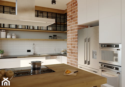 SAFS - Apartament Żoliborz - Średnia otwarta z kamiennym blatem szara z zabudowaną lodówką z podblatowym zlewozmywakiem kuchnia w kształcie litery l z oknem, styl nowoczesny - zdjęcie od SAFS | Sustainable Architecture