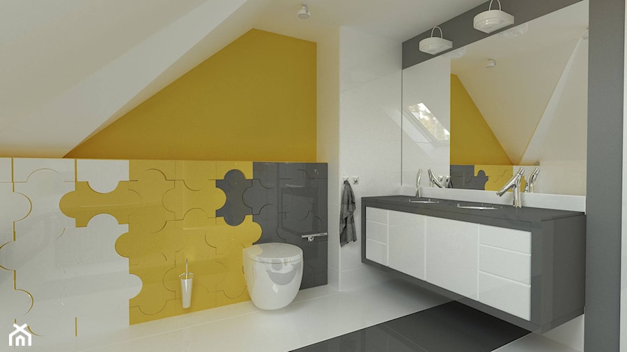 Łazienka z żółtym akcentem - Łazienka, styl nowoczesny - zdjęcie od Art & Deco Design