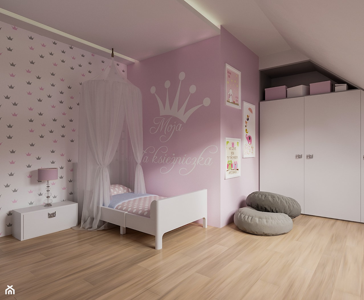 Pokój księżniczki - Duży biały różowy pokój dziecka dla dziecka dla nastolatka dla dziewczynki, styl nowoczesny - zdjęcie od Art & Deco Design - Homebook