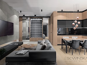 APARTAMENT 85 M2 TYCHY - Średni szary salon z kuchnią z jadalnią, styl nowoczesny - zdjęcie od EDYTA SOWIŃSKA INTERIOR DESIGN