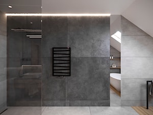 DOM JEDNORODZINNY 100 M2 TARNOWSKIE GÓRY - Duża na poddaszu z lustrem z punktowym oświetleniem łazienka z oknem, styl minimalistyczny - zdjęcie od EDYTA SOWIŃSKA INTERIOR DESIGN