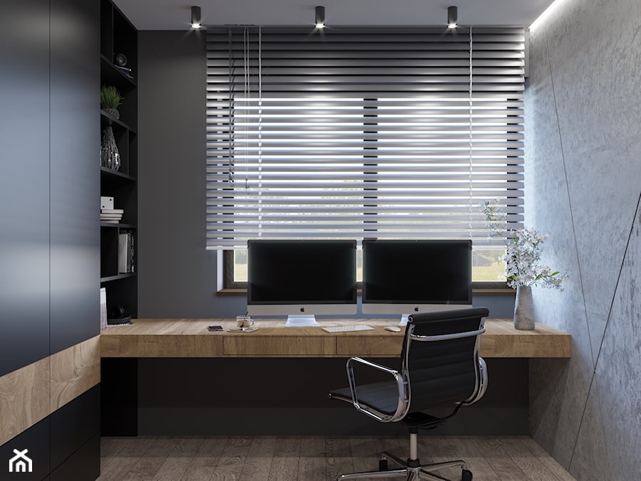 DOM JEDNORODZINNY 100 M2 TARNOWSKIE GÓRY - Średnie w osobnym pomieszczeniu z zabudowanym biurkiem szare biuro, styl nowoczesny - zdjęcie od EDYTA SOWIŃSKA INTERIOR DESIGN