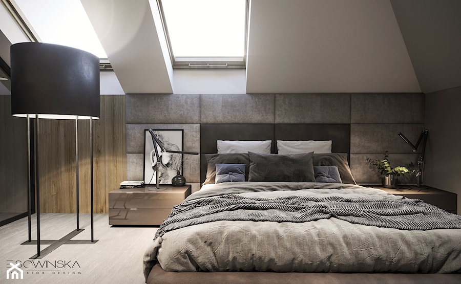 DOM JEDNORODZINNY TARNÓW 250 m2 - Średnia szara sypialnia na poddaszu, styl nowoczesny - zdjęcie od EDYTA SOWIŃSKA INTERIOR DESIGN