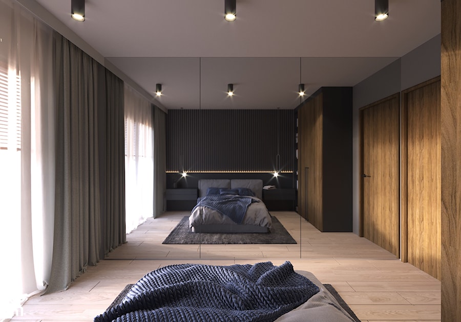 APARTAMENT KRAKÓW 40 M2 - Średnia czarna szara sypialnia, styl nowoczesny - zdjęcie od EDYTA SOWIŃSKA INTERIOR DESIGN
