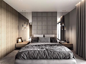 DOM JEDNORODZINNY JASTRZĘBIE ZDRÓJ 250M2 - Średnia beżowa szara sypialnia, styl nowoczesny - zdjęcie od EDYTA SOWIŃSKA INTERIOR DESIGN