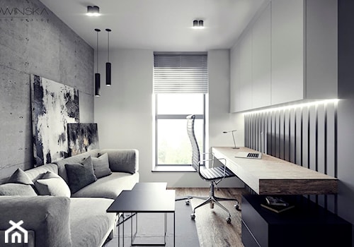 APARTAMENT JAWORZNO 70 M2 - Średnie w osobnym pomieszczeniu z sofą z zabudowanym biurkiem białe szare biuro, styl nowoczesny - zdjęcie od EDYTA SOWIŃSKA INTERIOR DESIGN