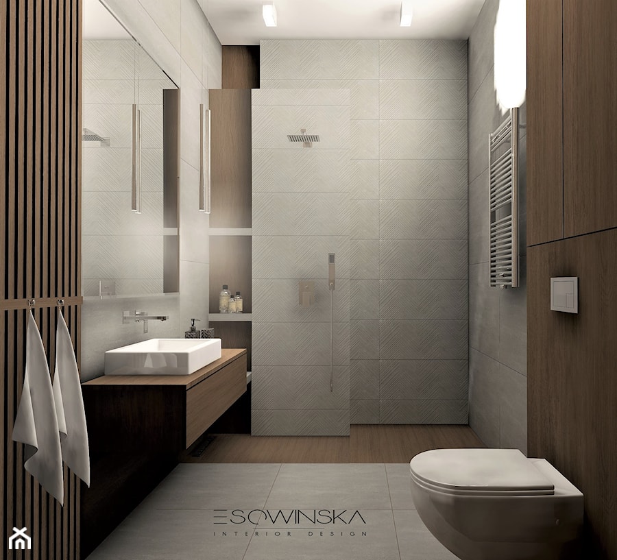 DOM JEDNORODZINNY WARSZAWA 350 M2 - Średnia bez okna z lustrem łazienka, styl nowoczesny - zdjęcie od EDYTA SOWIŃSKA INTERIOR DESIGN