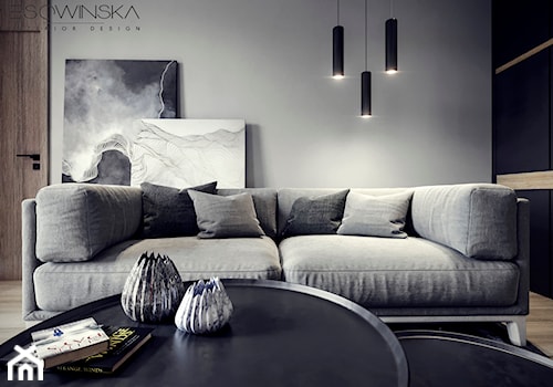 DOM JEDNORODZINNY TARNÓW 250 m2 - Średnie z sofą szare biuro, styl nowoczesny - zdjęcie od EDYTA SOWIŃSKA INTERIOR DESIGN