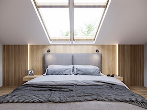 DOM JEDNORODZINNY 100 M2 TARNOWSKIE GÓRY - Mała biała szara sypialnia na poddaszu, styl minimalistyczny - zdjęcie od EDYTA SOWIŃSKA INTERIOR DESIGN