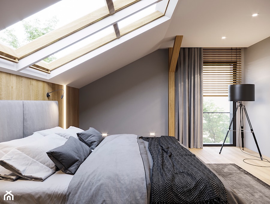 DOM JEDNORODZINNY 100 M2 TARNOWSKIE GÓRY - Średnia biała czarna sypialnia na poddaszu, styl minimalistyczny - zdjęcie od EDYTA SOWIŃSKA INTERIOR DESIGN
