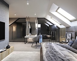 DOM JEDNORODZINNY TARNÓW 250 m2 - Duża beżowa szara sypialnia na poddaszu, styl nowoczesny - zdjęcie od EDYTA SOWIŃSKA INTERIOR DESIGN - Homebook