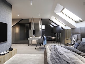 DOM JEDNORODZINNY TARNÓW 250 m2 - Duża beżowa szara sypialnia na poddaszu, styl nowoczesny - zdjęcie od EDYTA SOWIŃSKA INTERIOR DESIGN