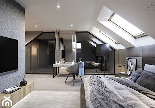 DOM JEDNORODZINNY TARNÓW 250 m2 - Duża beżowa szara sypialnia na poddaszu, styl nowoczesny - zdjęcie od EDYTA SOWIŃSKA INTERIOR DESIGN