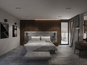 DOM JEDNORODZINNY WARSZAWA 350 M2 - Duża beżowa biała sypialnia, styl nowoczesny - zdjęcie od EDYTA SOWIŃSKA INTERIOR DESIGN