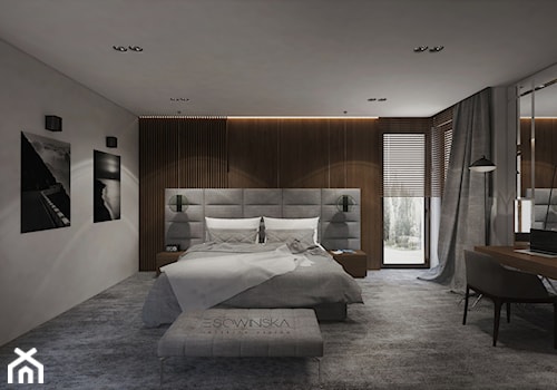 DOM JEDNORODZINNY WARSZAWA 350 M2 - Duża beżowa biała sypialnia, styl nowoczesny - zdjęcie od EDYTA SOWIŃSKA INTERIOR DESIGN