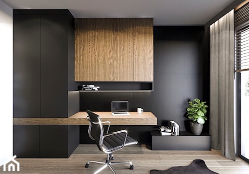 APARTAMENT KATOWICE 75 M2 - Średnie w osobnym pomieszczeniu z zabudowanym biurkiem białe czarne biur ... - zdjęcie od EDYTA SOWIŃSKA INTERIOR DESIGN