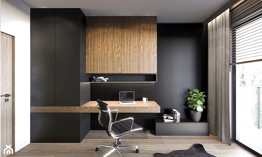 APARTAMENT KATOWICE 75 M2 - Średnie w osobnym pomieszczeniu z zabudowanym biurkiem białe czarne biuro, styl nowoczesny - zdjęcie od EDYTA SOWIŃSKA INTERIOR DESIGN