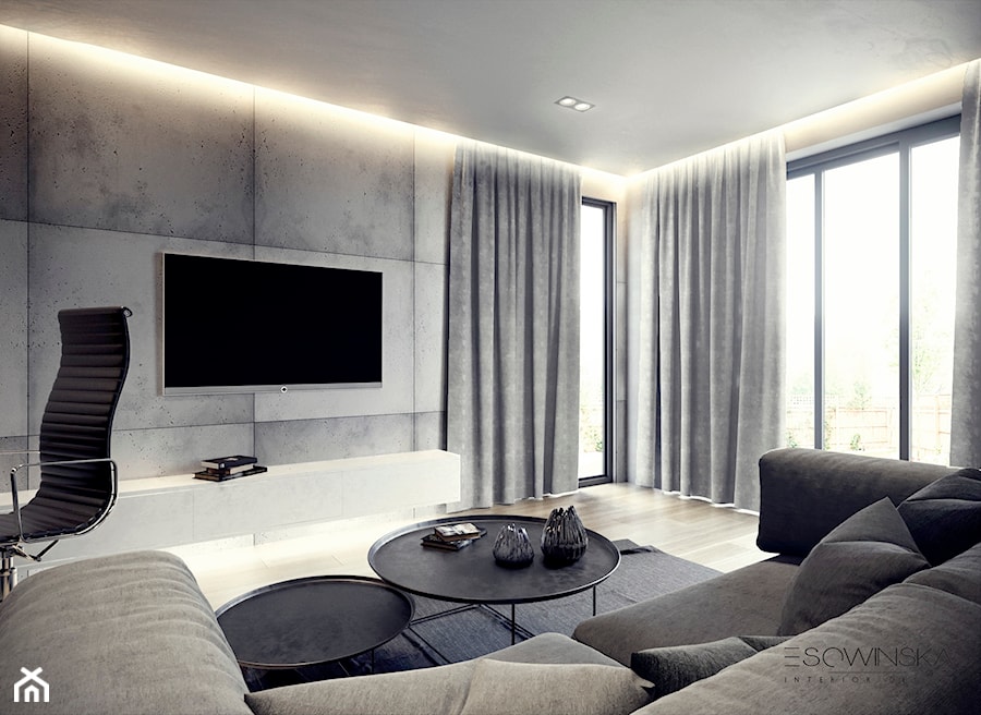 DOM JEDNORODZINNY TARNÓW 250 m2 - Średnie z sofą szare biuro, styl nowoczesny - zdjęcie od EDYTA SOWIŃSKA INTERIOR DESIGN
