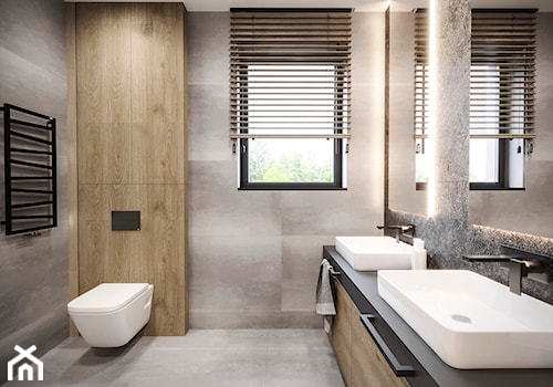DOM JEDNORODZINNY JASTRZĘBIE ZDRÓJ 250M2 - Średnia z lustrem z dwoma umywalkami łazienka z oknem, styl nowoczesny - zdjęcie od EDYTA SOWIŃSKA INTERIOR DESIGN