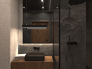 APARTAMENT KRAKÓW 40 M2 - Mała czarna szara łazienka w bloku w domu jednorodzinnym bez okna, styl s ... - zdjęcie od EDYTA SOWIŃSKA INTERIOR DESIGN