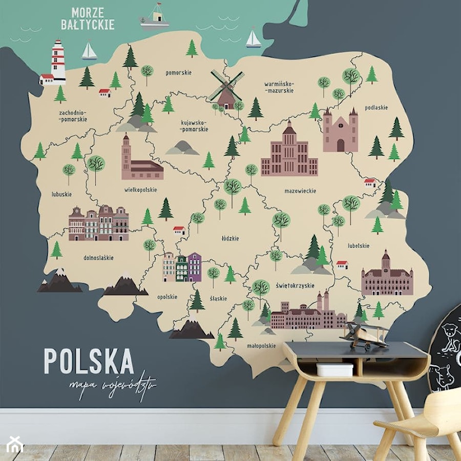 Tapeta z mapą województw Polski - zdjęcie od Ubierz Swoje Ściany