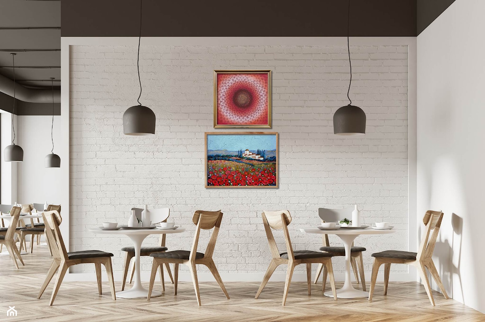 Kawiarnia z obrazami - zdjęcie od Art in House Dom Aukcyjny i Galeria Sztuki - Homebook