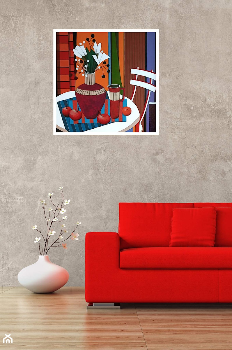 Salon z obrazem: MICHAŁ OSTANIEWICZ, MARTWA NATURA NA DWÓCH SERWETKACH, 2023 - zdjęcie od Art in House Dom Aukcyjny i Galeria Sztuki