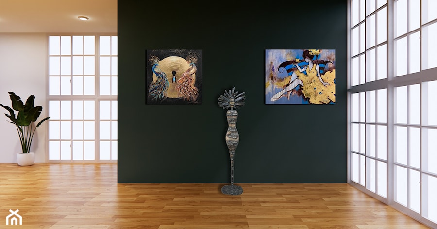Salon z obrazami i rzeźbą - zdjęcie od Art in House Dom Aukcyjny i Galeria Sztuki