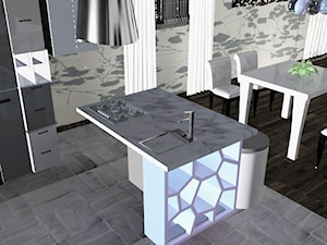 Projekt salonu z aneksem kuchennym w domku jednorodzinnym. - Kuchnia, styl nowoczesny - zdjęcie od G&G Pracownia Projektowa