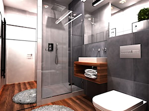 Minimalistyczna męska łazienka - szarości i merbau - zdjęcie od MIKU grafika & wnętrza