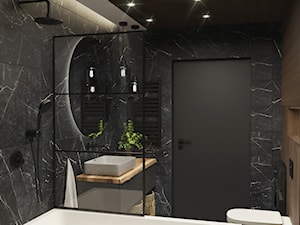 Ciemna łazienka - czarny marmur i drewno - zdjęcie od Projekty Wnętrz KOZAK