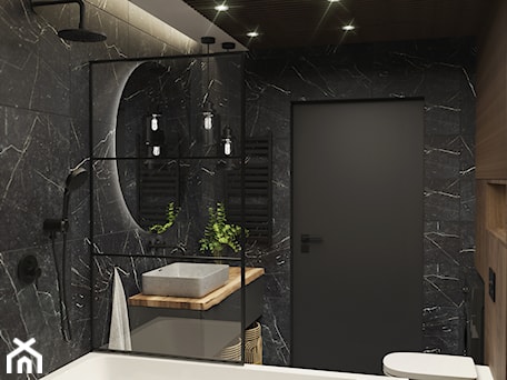 Aranżacje wnętrz - Łazienka: Ciemna łazienka - czarny marmur i drewno - Projekty Wnętrz KOZAK. Przeglądaj, dodawaj i zapisuj najlepsze zdjęcia, pomysły i inspiracje designerskie. W bazie mamy już prawie milion fotografii!