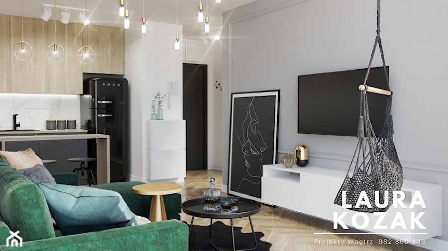 Mieszkanie glam na wynajem - Salon, styl nowoczesny - zdjęcie od Projekty Wnętrz KOZAK