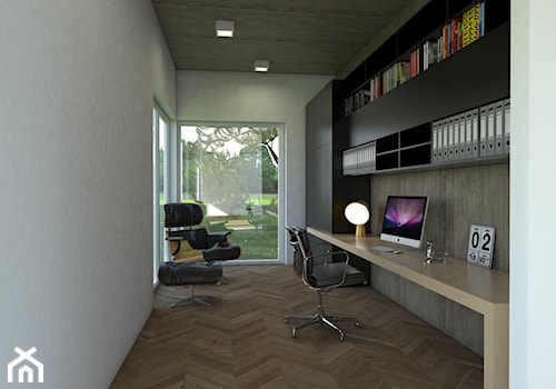 Beton&Drewno - Średnie w osobnym pomieszczeniu z zabudowanym biurkiem szare biuro, styl nowoczesny - zdjęcie od Manufaktura