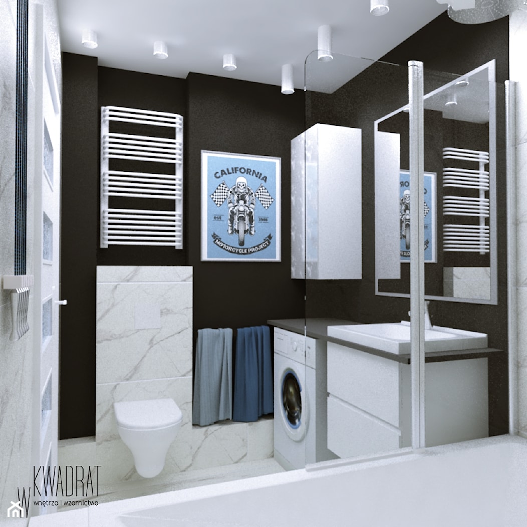Łazienka po męsku - Mała bez okna z pralką / suszarką z punktowym oświetleniem łazienka, styl nowoczesny - zdjęcie od W Kwadrat - Homebook
