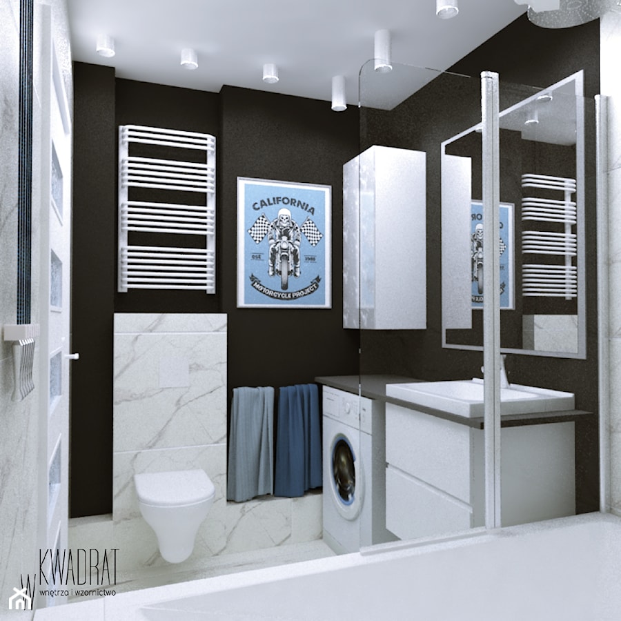 Łazienka po męsku - Mała bez okna z pralką / suszarką z punktowym oświetleniem łazienka, styl nowoczesny - zdjęcie od W Kwadrat