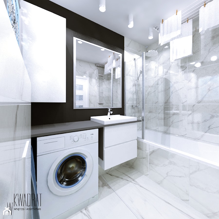 Łazienka po męsku - Średnia bez okna z pralką / suszarką z lustrem z marmurową podłogą z punktowym oświetleniem łazienka, styl nowoczesny - zdjęcie od W Kwadrat