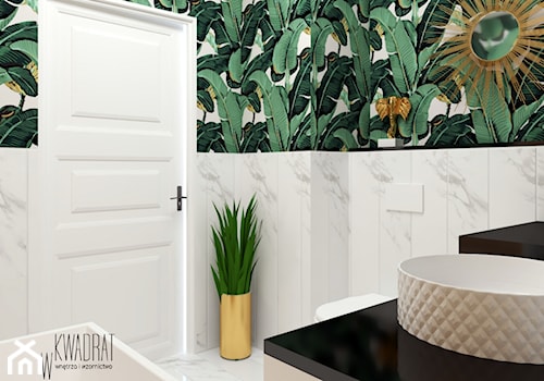 Łazienka w bananowcach - Mała bez okna z marmurową podłogą łazienka, styl nowoczesny - zdjęcie od W Kwadrat