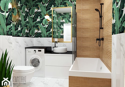 Łazienka w bananowcach - Mała bez okna z pralką / suszarką z lustrem łazienka, styl nowoczesny - zdjęcie od W Kwadrat