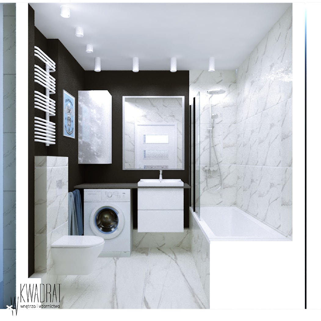 Łazienka po męsku - Średnia bez okna z pralką / suszarką z lustrem z marmurową podłogą z punktowym oświetleniem łazienka, styl nowoczesny - zdjęcie od W Kwadrat - Homebook