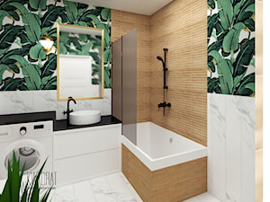 Łazienka w bananowcach - Średnia bez okna z pralką / suszarką z lustrem z marmurową podłogą łazienka, styl nowoczesny - zdjęcie od W Kwadrat
