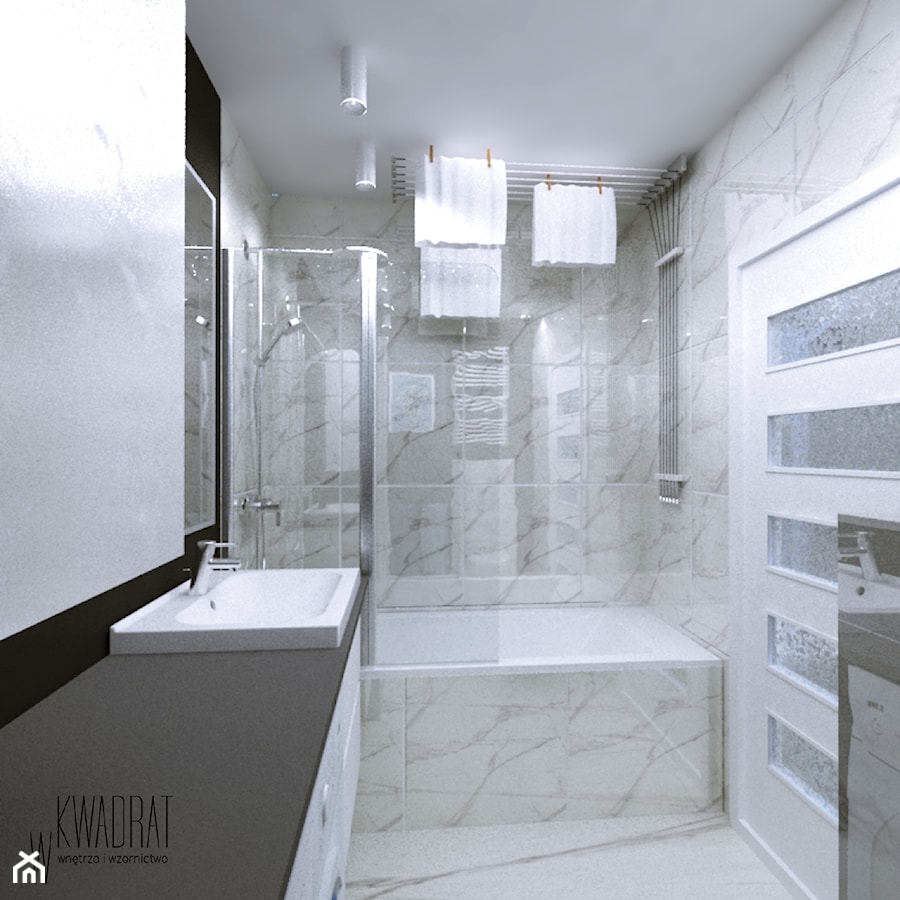 Łazienka po męsku - Średnia bez okna z marmurową podłogą z punktowym oświetleniem łazienka, styl nowoczesny - zdjęcie od W Kwadrat
